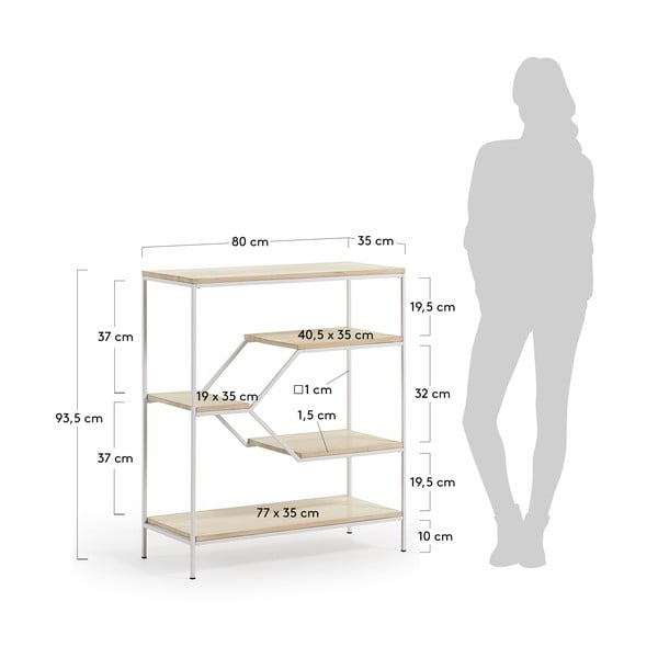 Balta mažesnė knygų spinta su mango medžio lentynomis Kave Home Pyke-image-4
