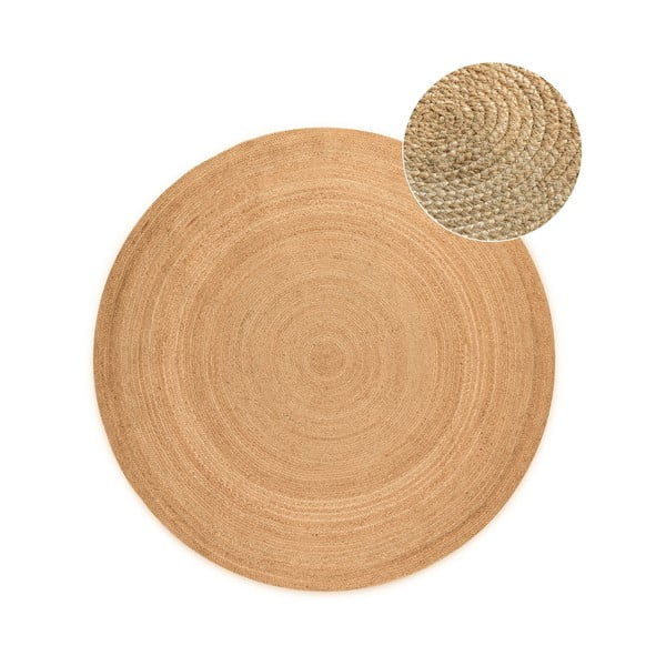 Apverčiamas natūralios spalvos iš džiuto apvalios formos kilimas ø 100 cm Braided – Hanse Home