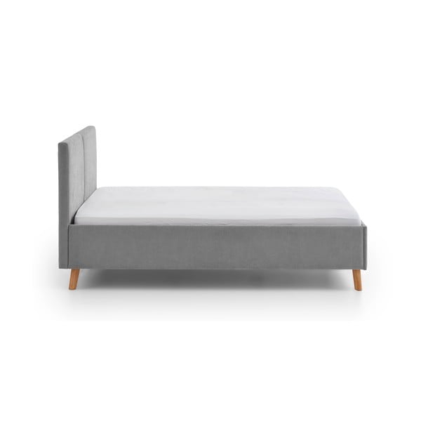 Pilkos spalvos dvigulė lova audiniu dengta su lovos grotelėmis 140x200 cm Piano – Meise Möbel-image-2