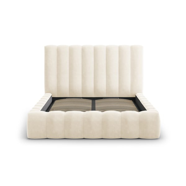 Smėlio spalvos minkšta dvigulė lova su dėže ir grotelėmis 160x200 cm Kelp - Micadoni Home-image-2