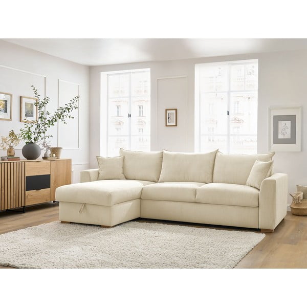 Iš kordinio velveto sulankstoma kampinė sofa kreminės spalvos (kintama) Augustin – Bobochic Paris-image-1