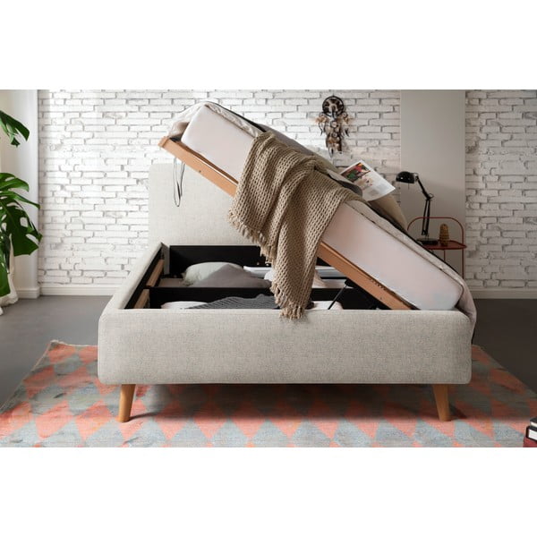 Smėlio spalvos dvigulė lova audiniu dengta su sandėliavimo vieta su lovos grotelėmis 140x200 cm Mattis – Meise Möbel-image-3