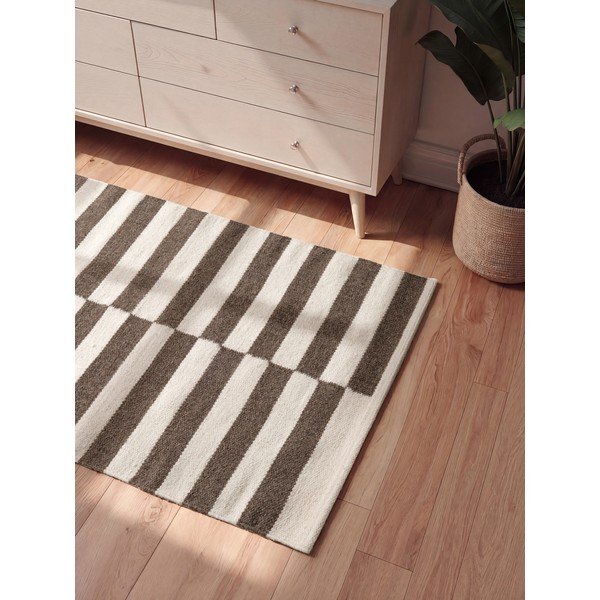 Apverčiamas/rankų darbo baltos spalvos/rudos spalvos iš vilnos kilimas 80x150 cm Vika – Hanse Home-image-2