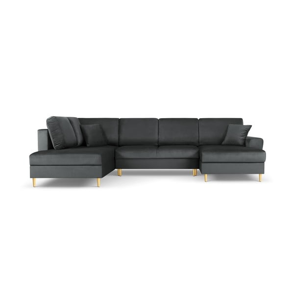 Tamsiai pilkos spalvos iš velveto sulankstoma/su sandėliavimo vieta kampinė sofa (su kairiuoju kampu/„U“ formos) Kyoto – Cosmopolitan Design