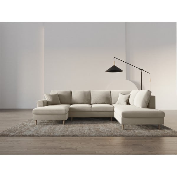 Smėlio spalvos iš velveto sulankstoma/su sandėliavimo vieta kampinė sofa (su dešiniuoju kampu/„U“ formos) Kyoto – Cosmopolitan Design-image-1