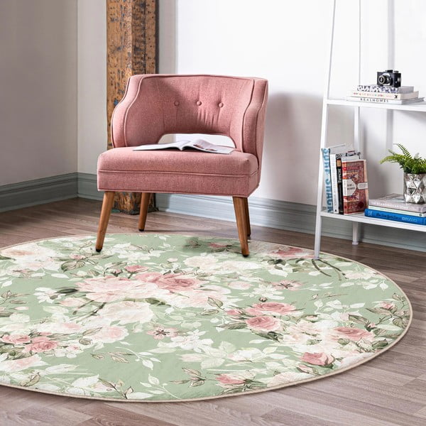 Skalbiamas/robotiniams dulkių siurbliams apvalios formos kilimas šviesiai žalios spalvos ø 100 cm Comfort – Mila Home-image-1