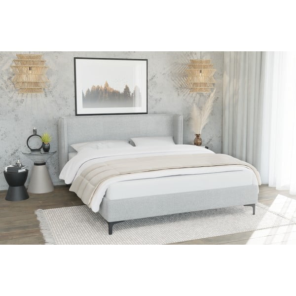 Dvigulė lova pilkos spalvos audiniu dengta su lovos grotelėmis 140x200 cm Basti – Ropez-image-1