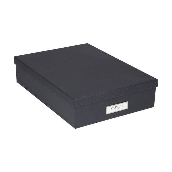 Tamsiai pilka dokumentų saugojimo dėžutė su etikete Bigso, A4 dydžio