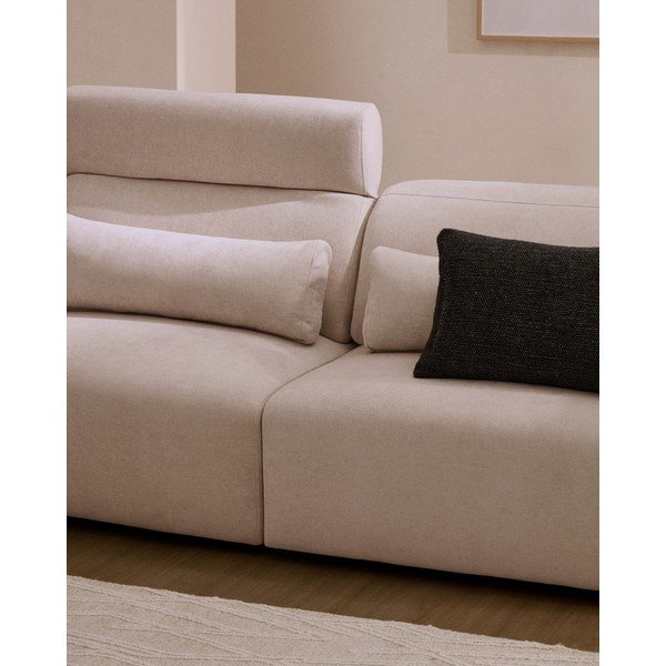 Smėlio spalvos reguliuojama/sulankstoma sofa iš šenilinio audinio su gultu 335 cm Lares – Kave Home-image-1