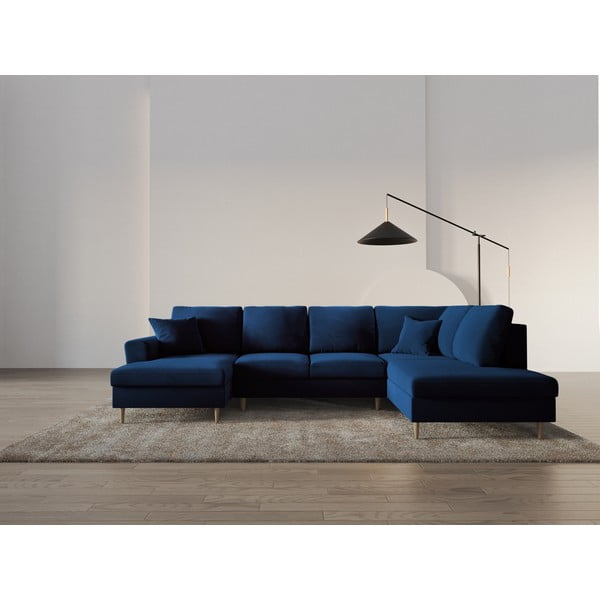 Mėlynos spalvos iš velveto sulankstoma/su sandėliavimo vieta kampinė sofa (su dešiniuoju kampu/„U“ formos) Kyoto – Cosmopolitan Design-image-1