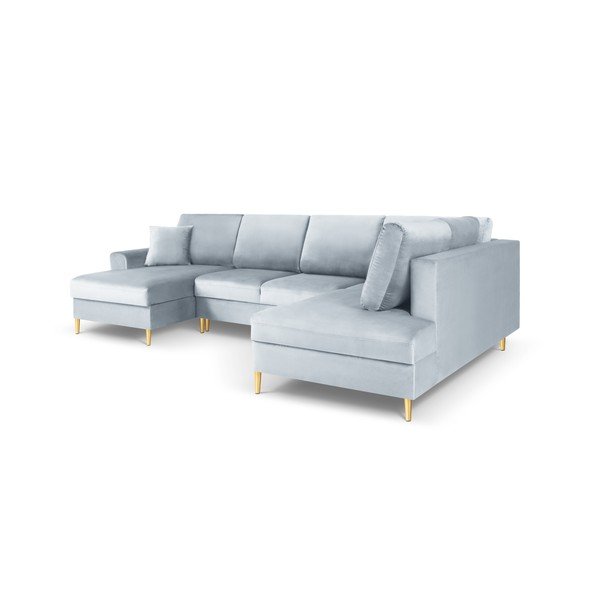 Šviesiai mėlynos spalvos iš velveto sulankstoma/su sandėliavimo vieta kampinė sofa (su dešiniuoju kampu/„U“ formos) Kyoto – Cosmopolitan Design-image-3