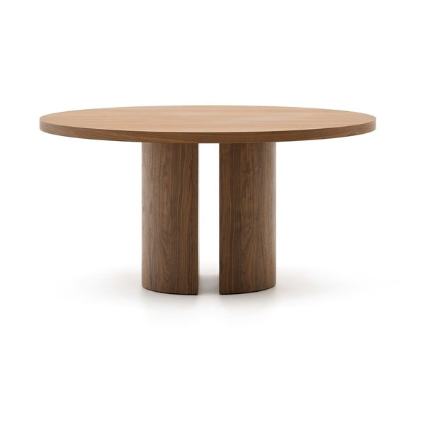 Apvalios formos valgomojo stalas su riešutmedžio dekoro stalviršiu ø 150 cm Nealy – Kave Home-image-3