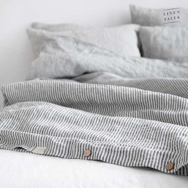 Iš lino viengulis/itin ilgas antklodės užvalkalas baltos spalvos/juodos spalvos 140x220 cm Thin Black Stripes – Linen Tales-image-4