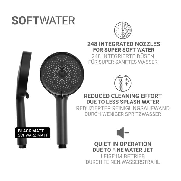 Matinės juodos spalvos iš plastiko dušo galvutė ø 12 cm Softwater – Wenko-image-4
