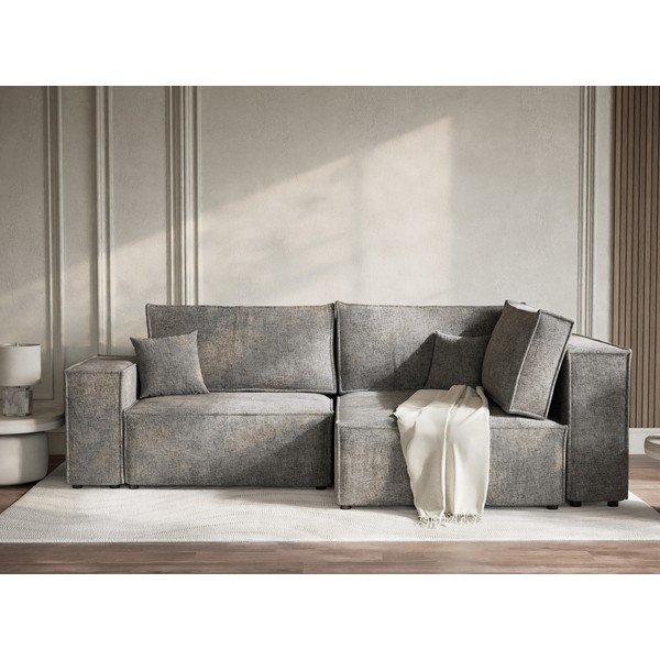 Pilkos spalvos sulankstoma/su sandėliavimo vieta kampinė sofa iš šenilinio audinio (su dešiniuoju kampu/„L“ formos) Tonga – Maison de Rêve-image-1