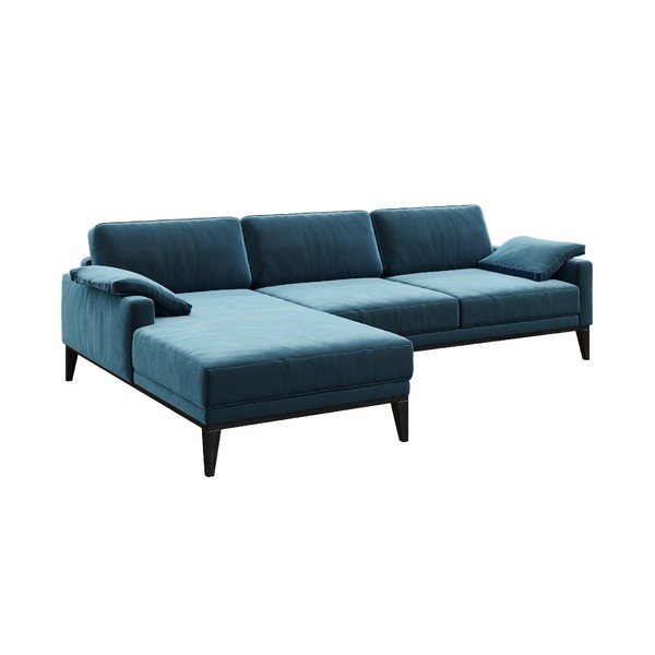 Mėlyna aksominė kampinė sofa MESONICA Musso, kairysis kampas-image-2