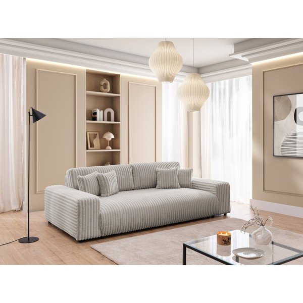 Šviesiai pilkos spalvos sulankstoma/su sandėliavimo vieta sofa iš kordinio velveto 260 cm Justin  – Ropez-image-1