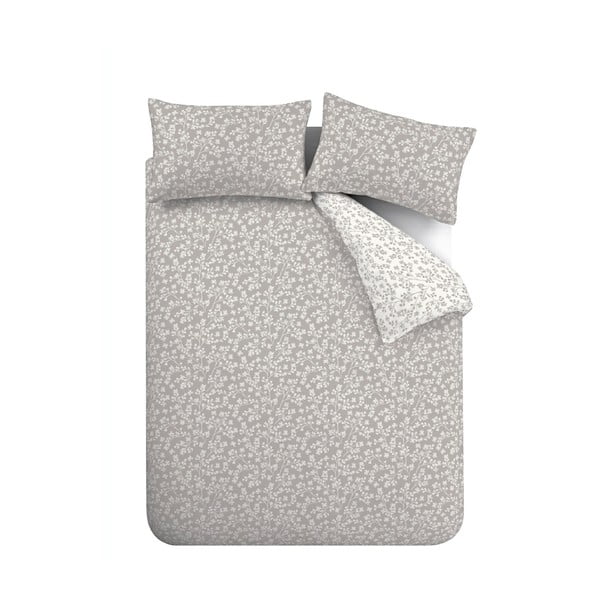 Pilkos spalvos iš flanelės dvigulė/itin ilga patalynė 230x220 cm Grace Floral Leaf – Catherine Lansfield