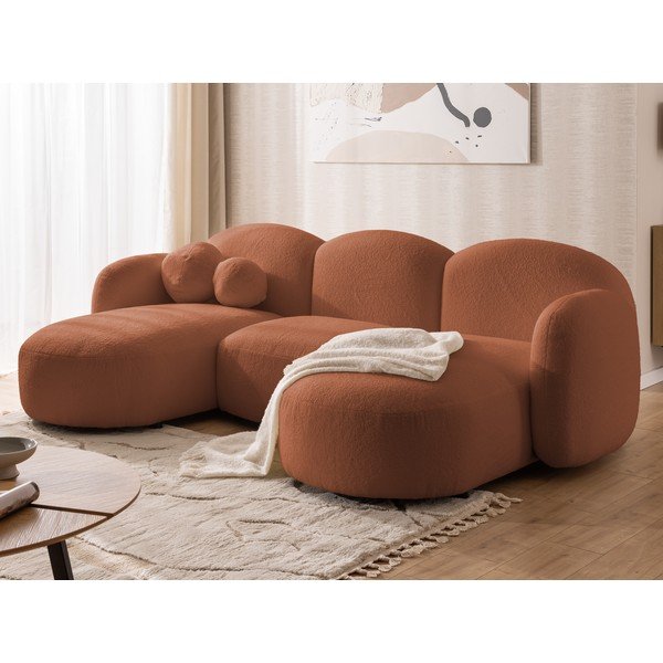 Terakotos spalvos kampinė sofa iš boucle („U“ formos) Orbit – Ropez-image-4