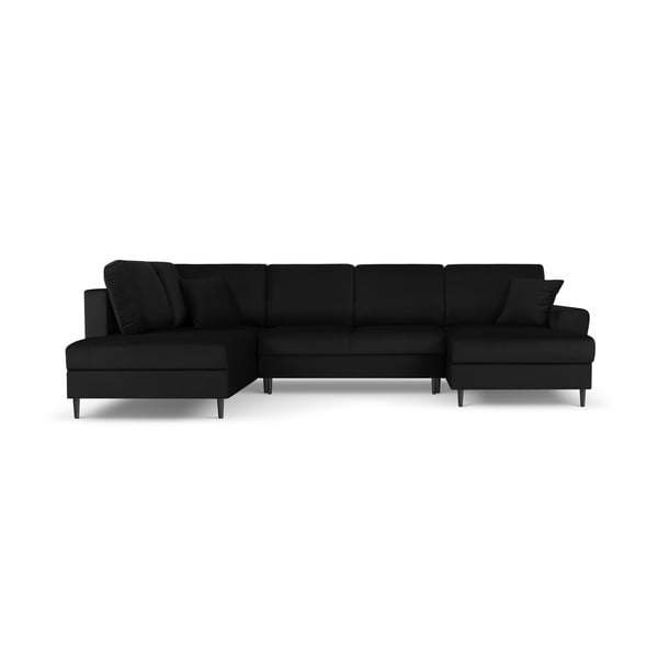 Juodos spalvos iš velveto sulankstoma/su sandėliavimo vieta kampinė sofa (su kairiuoju kampu/„U“ formos) Kyoto – Cosmopolitan Design