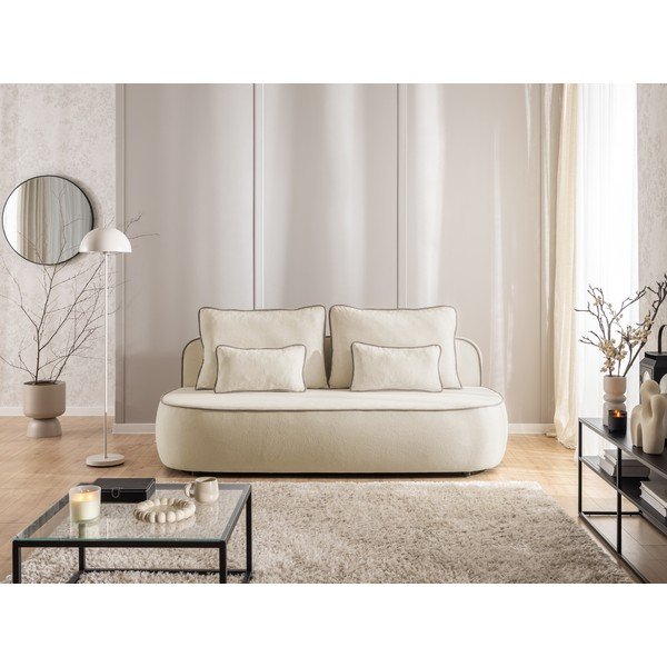 Smėlio spalvos/taupe spalvos sulankstoma/su sandėliavimo vieta sofa iš velveto 210 cm Saga – Ropez-image-2