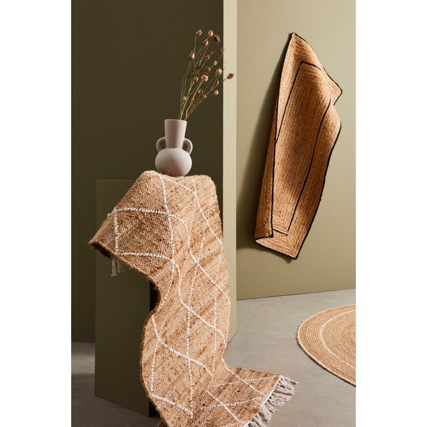 Rankų darbo baltos spalvos/natūralios spalvos iš džiuto kilimas 70x140 cm Shaila – Bizzotto-image-1