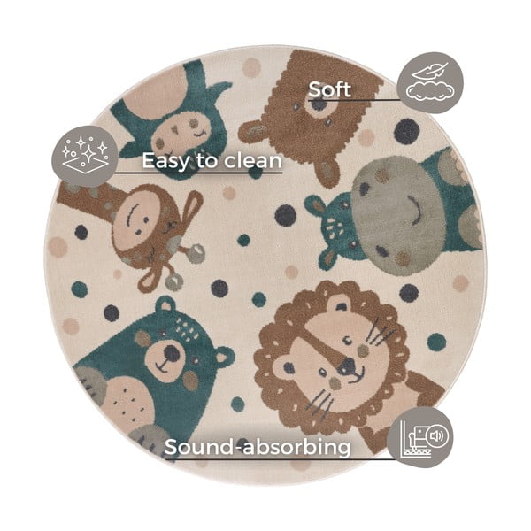 Vaikiškas kilimas smėlio spalvos ø 100 cm Animal Party – Hanse Home-image-4