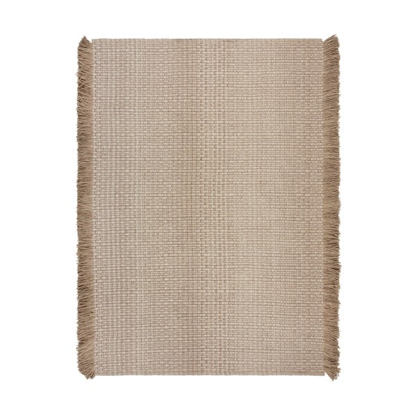 Rankų darbo smėlio spalvos iš vilnos mišinio kilimas 120x170 cm Rene Fringed Ribbed – Flair Rugs