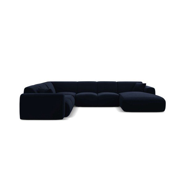 Mėlynos spalvos kampinė sofa iš velveto („U“ formos) Molino – Micadoni -image-1