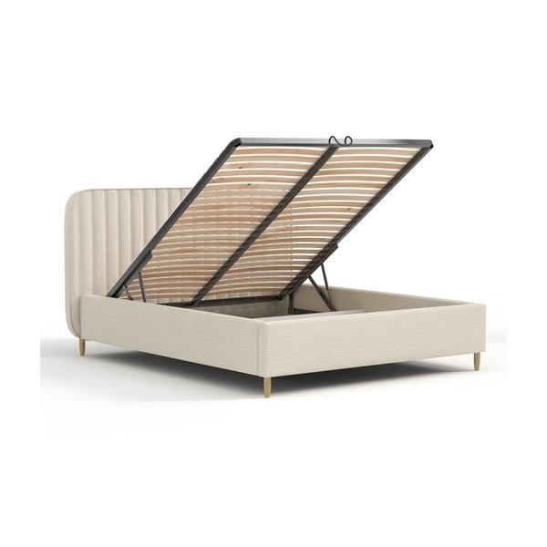 Dvigulė lova smėlio spalvos audiniu dengta su sandėliavimo vieta su lovos grotelėmis 180x200 cm Noto – Maison de Rêve-image-3