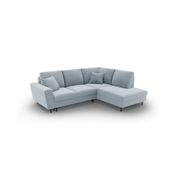 Šviesiai mėlynos spalvos iš velveto sulankstoma/su sandėliavimo vieta kampinė sofa (su dešiniuoju kampu/„L“ formos) Kyoto – Cosmopolitan Design-image-2