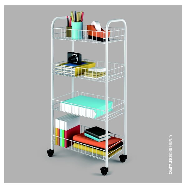 Baltas mobilus stovas su 4 lentynomis Metaltex Pisa-image-2