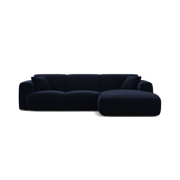 Tamsiai mėlynos spalvos kampinė sofa iš velveto (su dešiniuoju kampu/su gultu) Molino – Micadoni -image-2