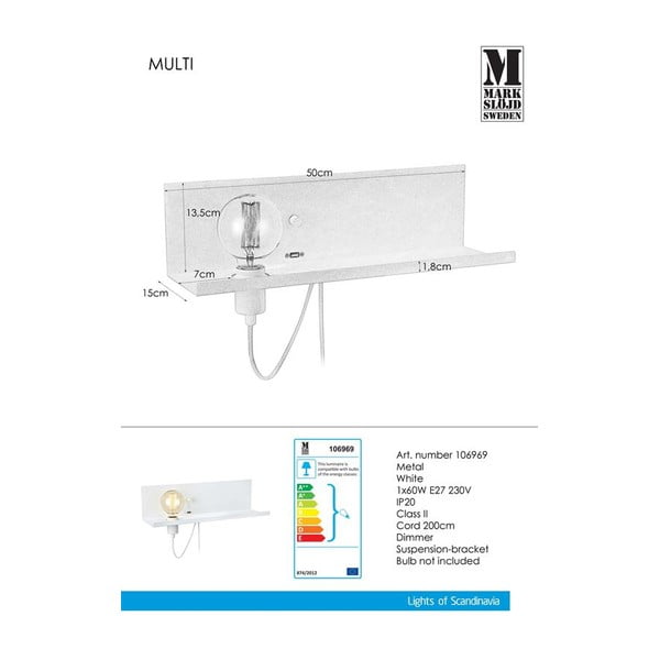 Baltas sieninis šviestuvas su USB įkrovimo stotele Markslöjd Multi-image-2