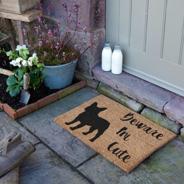 Iš kokoso pluošto grindų kilimėlis 40x60 cm Beware I'm Cute French Bulldog – Artsy Doormats-image-3