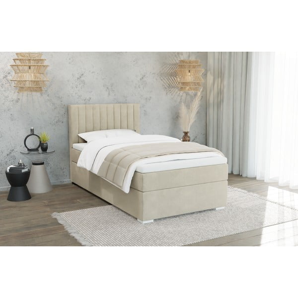 Viengulė lova smėlio spalvos audiniu dengta su sandėliavimo vieta su lovos grotelėmis 90x200 cm Bunny – Ropez-image-1