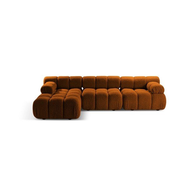 Terakotos spalvos modulinė kampinė sofa iš boucle (su kairiuoju kampu/su gultu) – Micadoni 