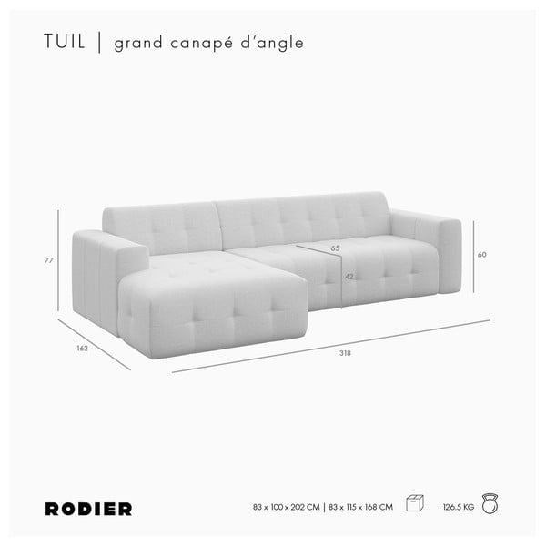 Pilkos spalvos iš velveto kampinė sofa (su kairiuoju kampu/su gultu) Tuil – Rodier-image-4