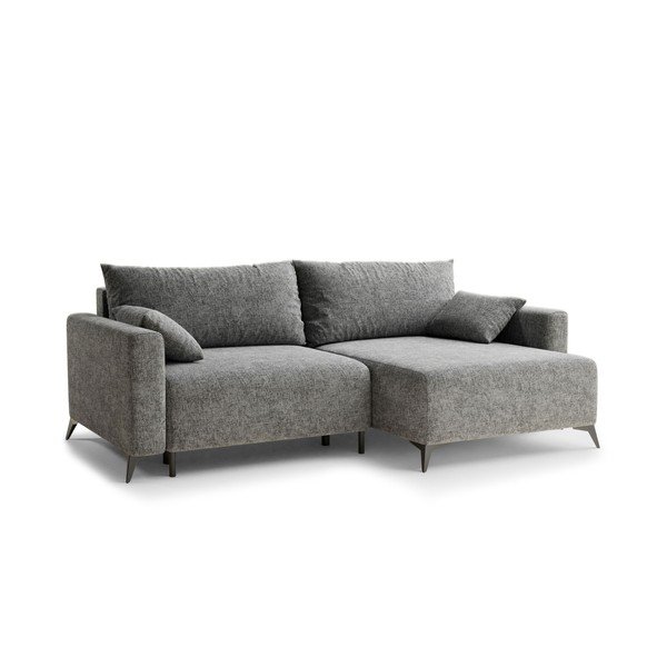 Pilkos spalvos sulankstoma/su sandėliavimo vieta kampinė sofa iš šenilinio audinio (su dešiniuoju kampu/su gultu) Leon – Maison de Rêve