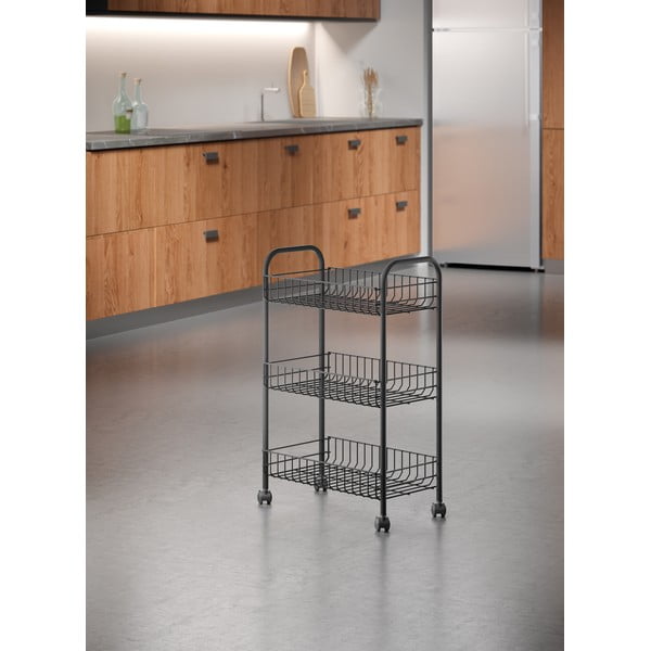 Černý pojízdný vozík z nerezové oceli Metaltex Lugano Lava-image-4