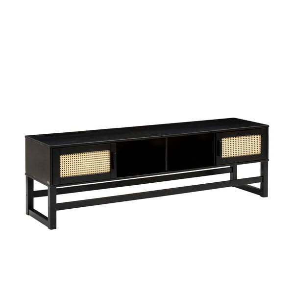 Juodos pušies medienos TV staliukas su rotango durelėmis Støraa Jolene-image-1