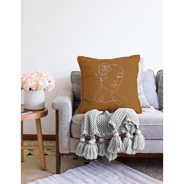 Oranžinės ir rudos spalvos medvilninio mišinio užvalkalas Minimalistiniai pagalvių užvalkalai Chenille, 55 x 55 cm-image-2