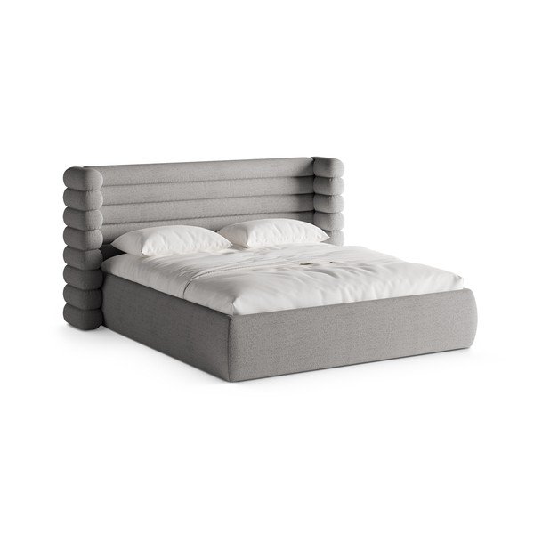 Pilkos spalvos dvigulė lova audiniu dengta su sandėliavimo vieta su lovos grotelėmis 200x200 cm Mount – Micadoni 