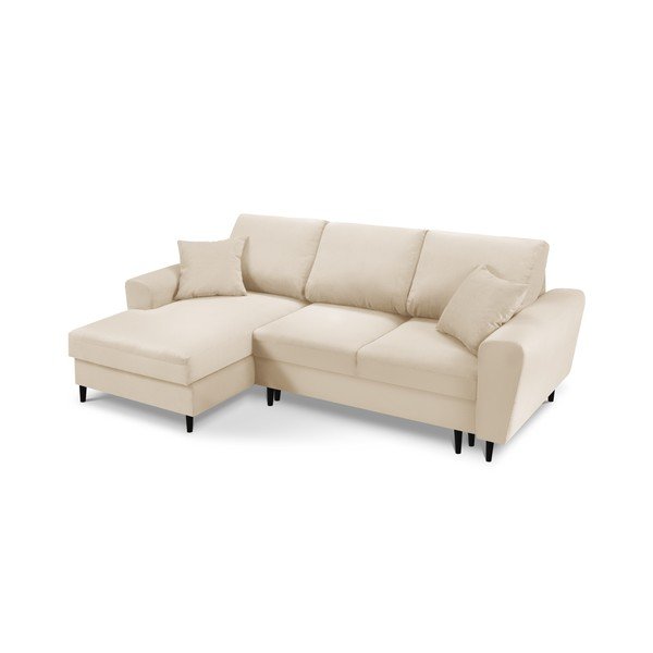 Smėlio spalvos iš kordinio velveto sulankstoma/su sandėliavimo vieta kampinė sofa (su kairiuoju kampu/su gultu) Kyoto – Cosmopolitan Design-image-1