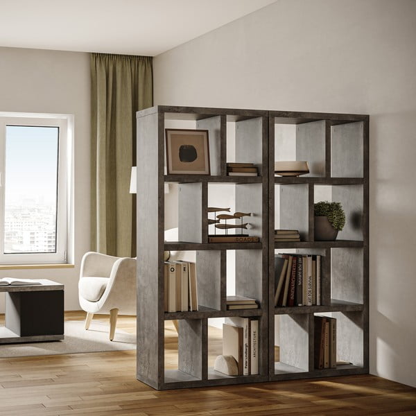 Knygų spinta  pilkos spalvos su betono dekoru 70x159 cm Berlin – TemaHome-image-1