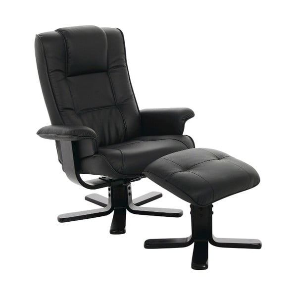 Actona Limbo juodas atlenkiamas fotelis su odos imitacijos atramomis kojoms
