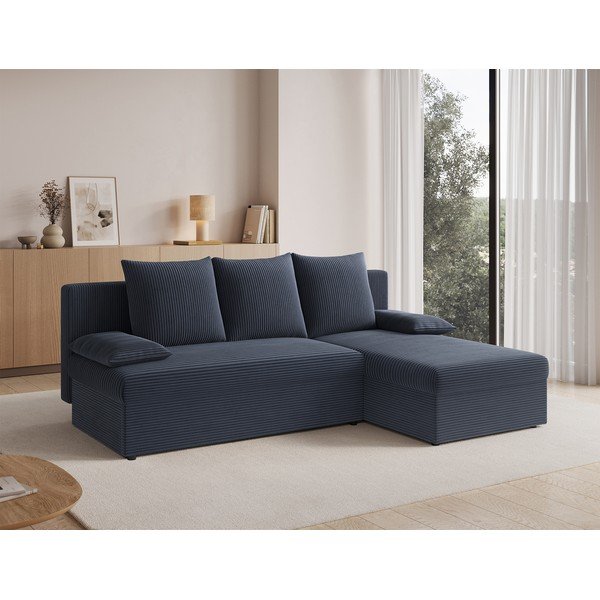Pilkos spalvos sulankstoma/su sandėliavimo vieta kampinė sofa iš kordinio velveto Gino – ELTAP-image-2