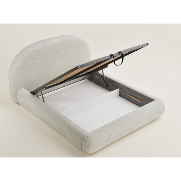 Kreminės spalvos dvigulė lova audiniu dengta su sandėliavimo vieta su lovos grotelėmis 140x200 cm Maumere – Maison de Rêve-image-3