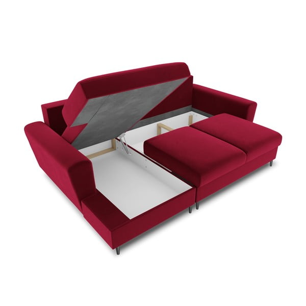 Raudonos spalvos iš velveto sulankstoma/su sandėliavimo vieta kampinė sofa (su kairiuoju kampu/su gultu) Kyoto – Cosmopolitan Design-image-3
