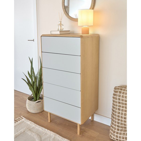 Pilkos spalvos/natūralios spalvos šoninė spintelė iš uosio 60x117x42 cm Anielle – Kave Home-image-3